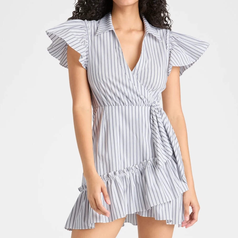 ✨ SALE Cinq a Sept Lila Stripe Wrap Dress Cotton French Flare Causal Vacation